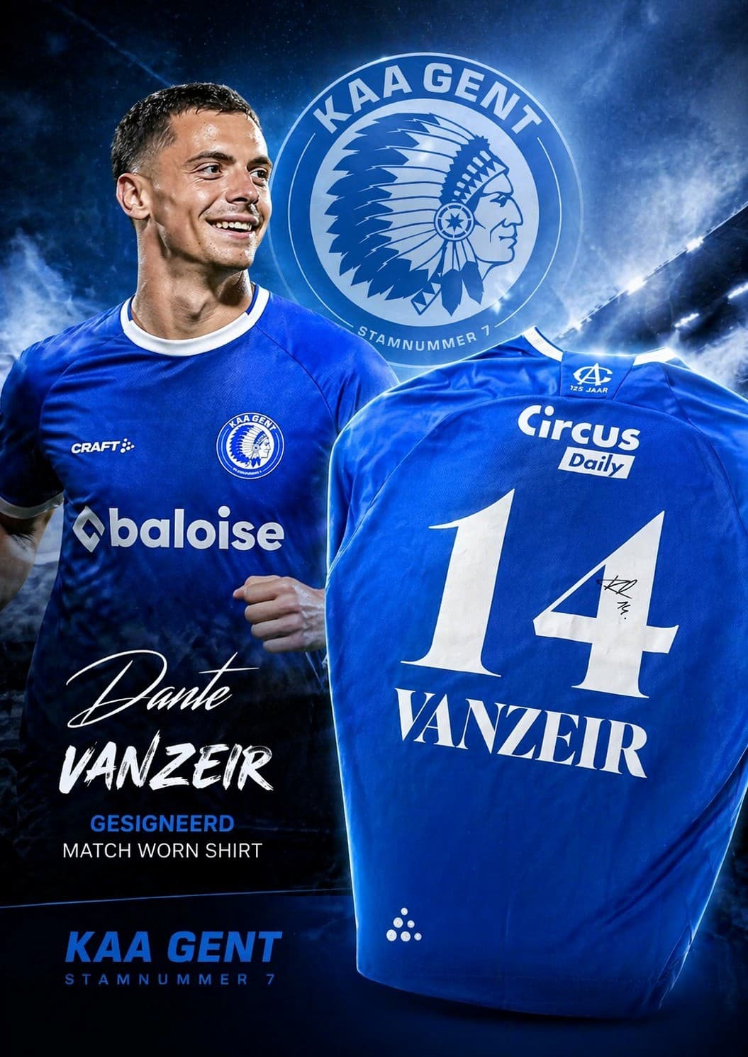 Dante Vanzeir - Gesigneerd voetbaltruitje (KAA Gent)